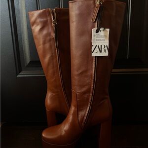 Zara Women's Tan Heeled Boots